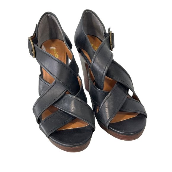 Seychelles Open Toe Strappy Heels Womens 9 Black Leather Buckle Strap Cocktail - Picture 2 of 11